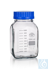 Laboratory bottle with wide neck, square, 500 ml with GL 80, dim. 94 x 94 x H 139, complete with...